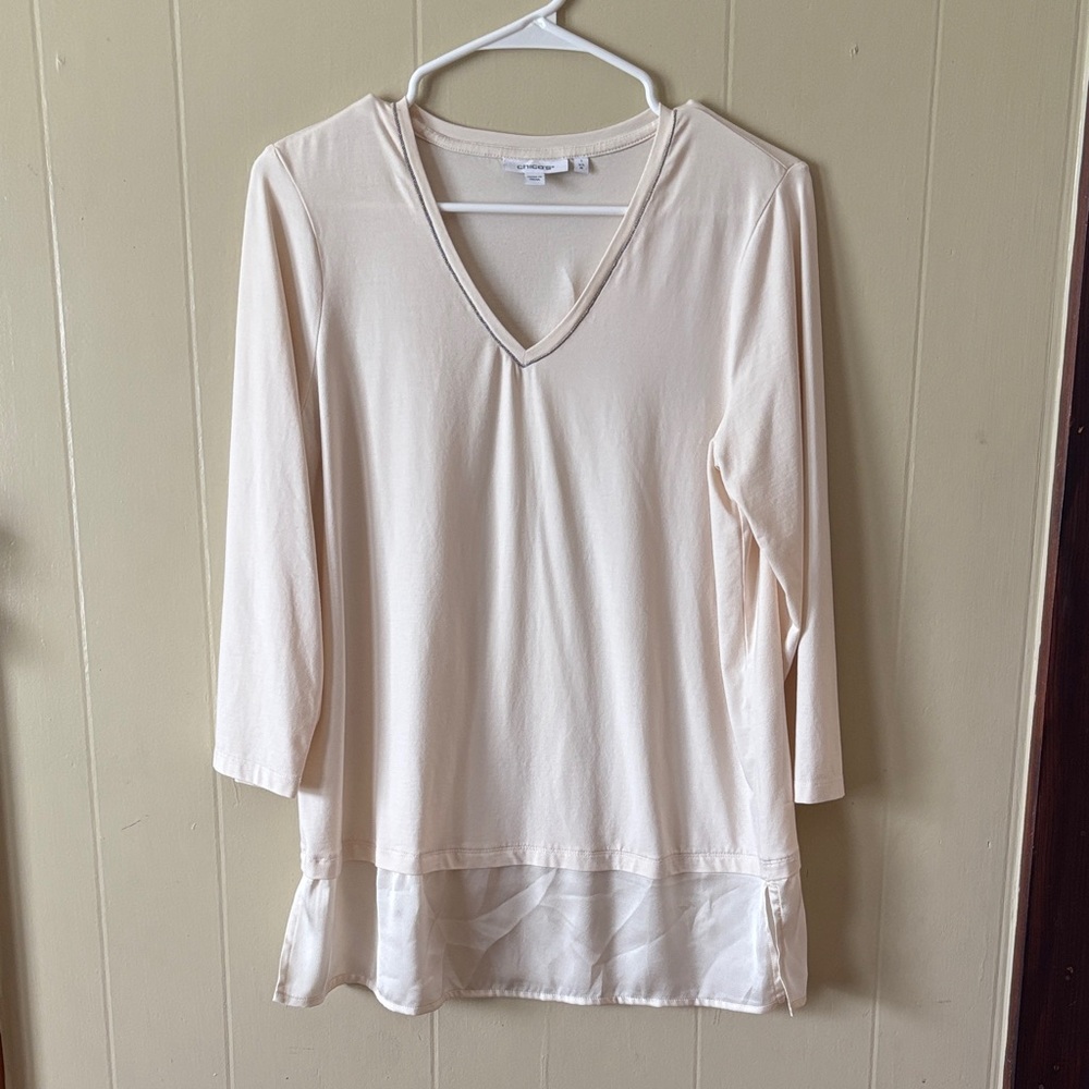 Chico's Cream V-Neck Tunic Top Size medium. Long top